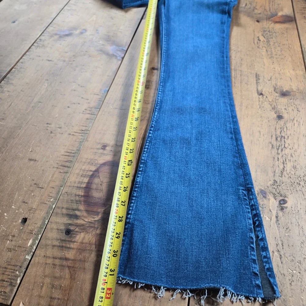 Free People We The Free Level Up Slit Bootcut Jeans Blue Flare Raw Hem 28x31